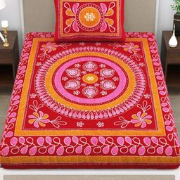 UNIQCHOICE Red & Yellow Printed Cotton 120 TC Single Bedsheet Set 2.25 m x 1.5 m-16