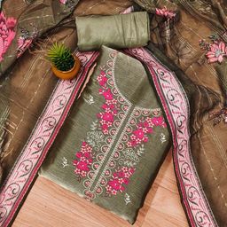 HERE&NOW Floral Zari Embroidered Barbarik Silk Unstitched Dress Material-image-57