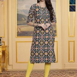 HERE&NOW Women Pack Of 3 Ethnic Motif Printed Round Neck Crepe Kurta-image-99