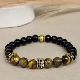 SANAA CREATIONS Unisex Onyx & Tigers Eye Beaded Antique Elasticated Bracelet-image-55