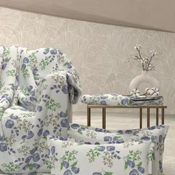 Pure Decor White & Purple Floral Printed 4 Pieces Double King Superfine Bedding Set-image-75