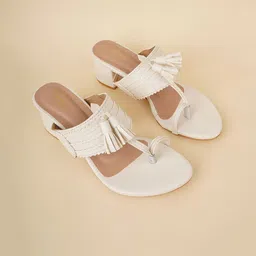 Anouk Women Textured Party Block Sandals with Tassels-picture-46
