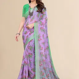 Moda Rapido Purple Floral Printed Cotton Blend Saree with Unstitched Blouse Piece-picture-48