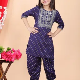 BAESD Girls Floral Embroidered Regular Sequinned Kurta with Dhoti Pants-image-100