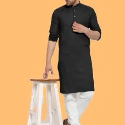 ANUJ FASHION Men Black Mandarin Collar Straight Cotton Kurta-picture-7