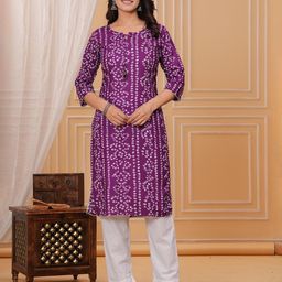 The loom craft Women Bandhani Printed Tie-Up Neck Kurta-image-101