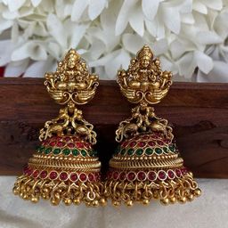 Crown Fabulous Jewellery Gold-Plated Stones Studded Dome Shaped Temple Jhumkas-30
