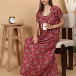 Sweet Dreams Women Floral Printed Pure Cotton Maxi Nightdress-picture-38
