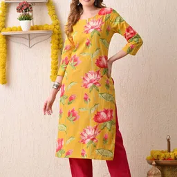 Jasoriya Women Floral Printed Round Neck Cotton A-line Kurta-picture-9