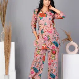 Kaftanize Women Floral Printed Tunic with Trousers-image-81