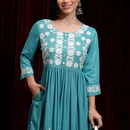 Vishudh Women Embroidered Fit & Flare Ethnic Midi Dress-image-70