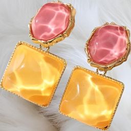 AKISON JEWELS Gold-Toned Pink and Yellow Crystals Earrings-19