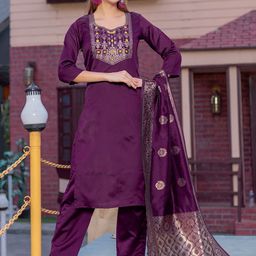 BAESD Women Yoke Design Thread Work Kurta With Trousers And Dupatta-picture-57