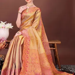JUST FASHION Geometric Woven Design Zari Tissue Banarasi Saree-image-87