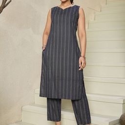 Indo Era Striped Regular Pure Cotton Kurta With Trousers-image-12