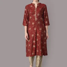 Shree Women Floral Printed Regular Sequinned Liva Kurta with Trousers-picture-9