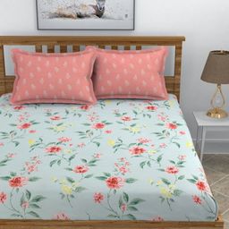 BREVARD Blue Floral Printed 210 TC King Bedsheet Set 2.74m x 2.74m-image-65