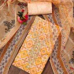 KALINI Floral Embroidered Organza Unstitched Dress Material-picture-5