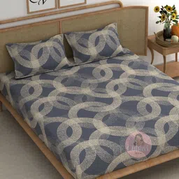 CHHAVI INDIA Blue & Beige Printed Microfiber 210 TC Queen Bedsheet Set 2.50m x 2.25m-image-88
