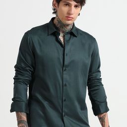 MARTIN SMITH Men Comfort Fit Solid Spread Collar Satin Casual Shirt-image-50