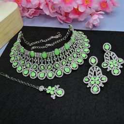 VATSALYA creation Rhodium-Plated Artificial Stone Studded Jewellery Set-image-69