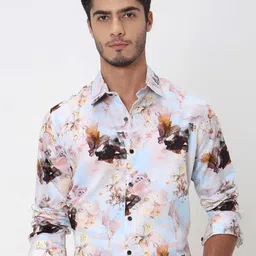 Mufti Men Spread Collar Abstract Printed Cotton Slim Fit Casual Shirt-image-7