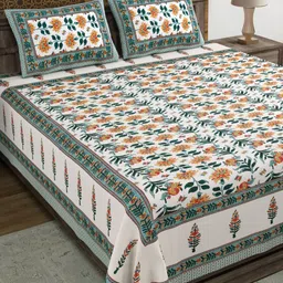 Sangria Green & White Ethnic Motifs Pure Cotton 210TC Double King Bedsheet Set-2.74mx2.28m-image-92