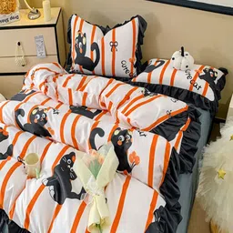 JC HOME Grey & White Cartoon Characters Printed 4 Pieces Single Bedding Set-image-46