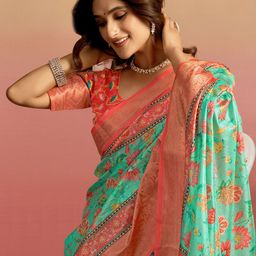 Sangria Ethnic Motifs Printed Saree With Unstitched Blouse Piece-picture-43