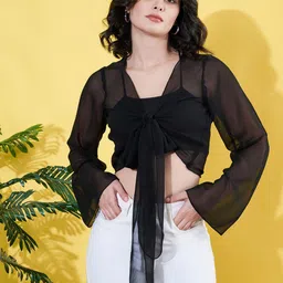 ANVI Be Yourself Long Sleeves Georgette Crop Sheer Shrug-40