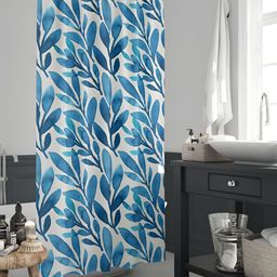 ArtzFolio White & Blue Floral Printed WaterproofShower Curtain-image-9