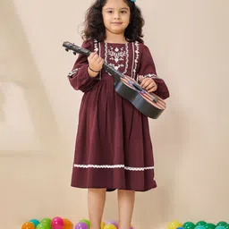 TINY TWILLS Girls Floral Print Puff Sleeve Fit & Flare Dress-image-92