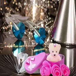 UNIVERSITY TRENDZ Heart Shaped Drop Earrings With Teddy Bear Gift Combo Set image 2