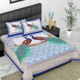 UNIBLISS Blue & White Floral Printed Cotton 144 TC Queen Bedsheet Set- 2.15 m x 2.35 m-image-44