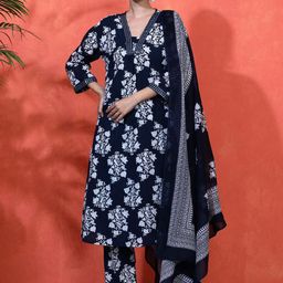 Sangria Floral Printed With Embroidered Pure Cotton Kurta & Trousers WithDupatta-picture-50
