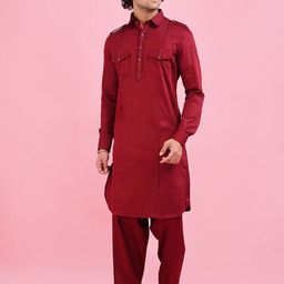 azania Men Thread Work Pathani Kurta-image-70