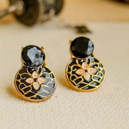 PolluxCraft Gold-Plated Artificial Stones Studded Circular Shaped Drop Earrings-picture-42