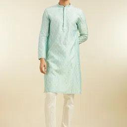 Diwas by Manyavar Ethnic Motifs Woven Design Mandarin Collar Thread Work Straight Kurta-image-70