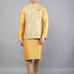 Manish Creations Mandarin Collar Straight Kurta With Churidar And Nehru Jacket-picture-32