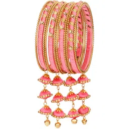 ZULKA Set Of 12 Stone-Studded & Beaded Latkan Bangles-picture-4