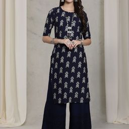 7Threads Women Ethnic Motifs Printed Sequinned Floral Crepe Kurta-image-38