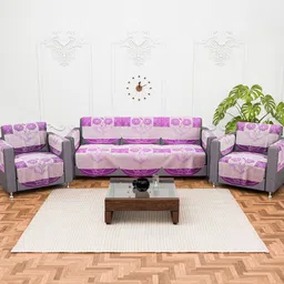 Kuber Industries Purple & White 16 Pcs Floral Printed Cotton 5 Seater Sofa Cover With Arms-image-93
