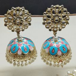 Soniya Crafts Gold Plated Artificial Stones Studded And Beaded Dome Shaped Jhumkas-image-87