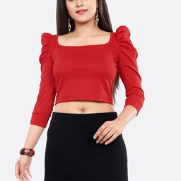 DressBerry Women Solid Puff Sleeve Crop Top-image-82