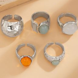 StyleCast x Revolte Women Set Of 5 Silver-Plating Adjustable Finger Ring-picture-2