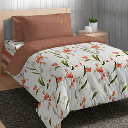 The Happy Pod Off White & Red Floral Microfiber AC Room 150 GSM Single Bed Comforter-image-81