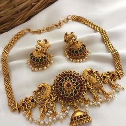 Rujve Jewellery Gold-Plated Stone-Studded & Beaded Jewellery Set-image-27