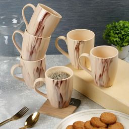 Arrabi Cream-Coloured & Brown Solid Ceramic Glossy Mugs Set of Cups and Mugs-33