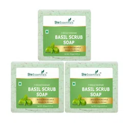 She Essentials Set Of 3 Natural Basil Scrub Soap- 125g Each image 1