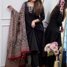 KALINI Women Embroidered Regular Sequinned Kurta with Trousers & With Dupatta image 2